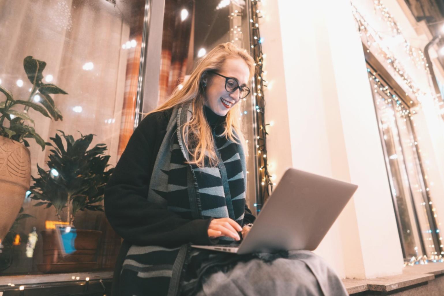 Professional workspace with SEO analytics dashboard